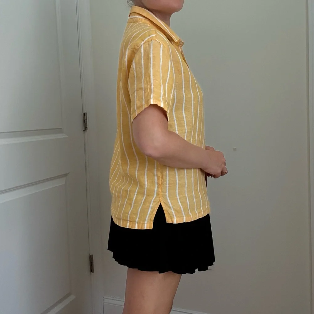Yellow Striped Button-Up Women's Top - Picture 4 of 8